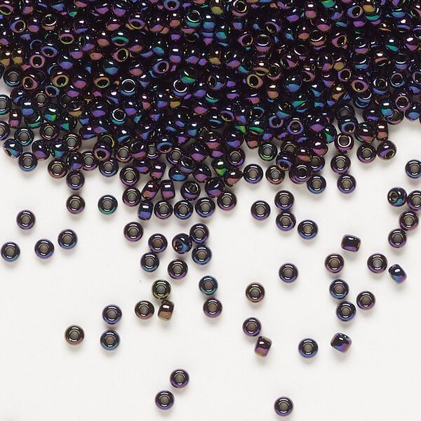 Seed bead, Miyuki, glass, pkg/250g, #11 rocaille, opaque metallic iris dark plum (RR-454). image number 0