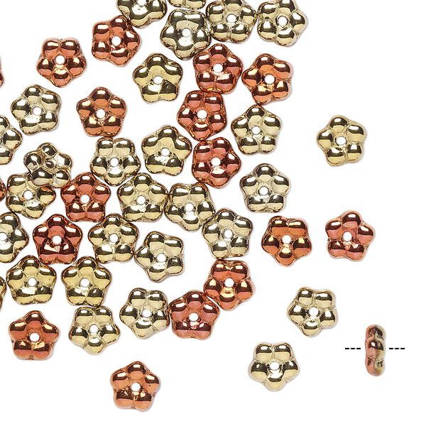 Bead, Preciosa, Czech pressed glass, opaque California gold rush, 5x2mm forget-me-not flower. Sold per pkg of 50. image number 0