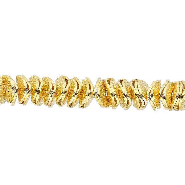 Bead, gold-finished brass, 6x2mm-8x2mm textured wavy rondelle. Sold per pkg of 30. image number 0