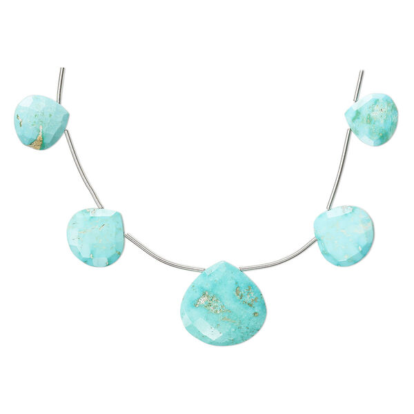 Imperial crown turquoise 1pkg5, hand-cut top-drilled faceted puffed teardrop bead natural 13-21mm image number 0