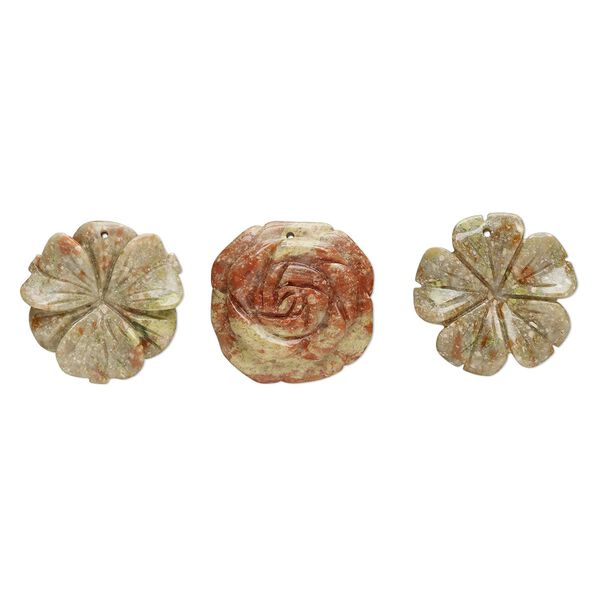 Autumn jasper 1pkg3, top-drilled carved flower focal natural mix 41x34mm-42x41mm image number 0