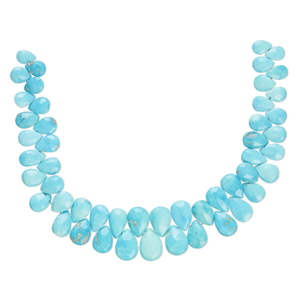 Sleeping beauty turquoise 1pkg1, hand-cut top-drilled faceted teardrop bead B grade, 8 inch graduated 7x5mm-13x9mm image number 0