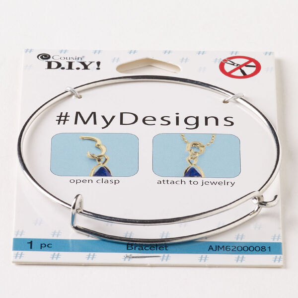 Bracelet, bangle, steel, pkg/1, silver finish, 8mm wide, 8 inches with hook clasp. image number 0