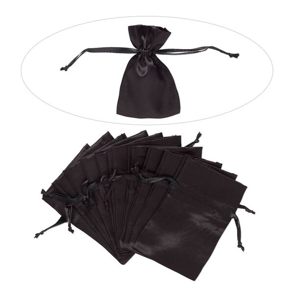 Pouch, satin, black, 4-3/4 x 3 inches with drawstring closure. Sold per pkg of 10. image number 0