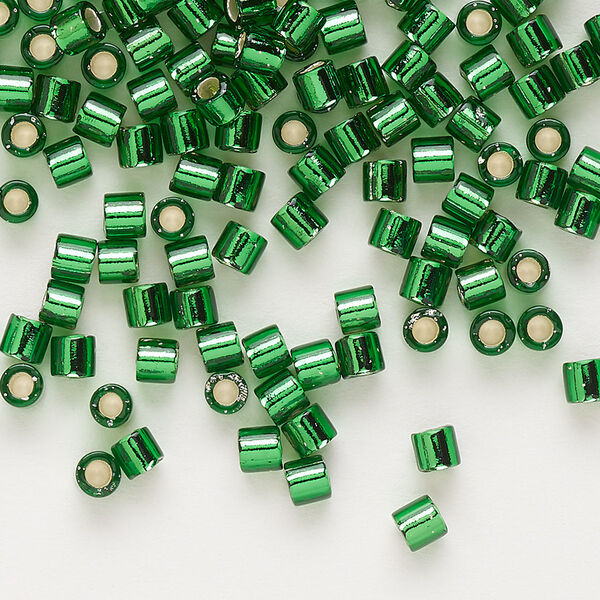 Seed bead, Delica®, glass, pkg/50g, #8 round, transparent silver-lined green (DBL-0046). image number 0