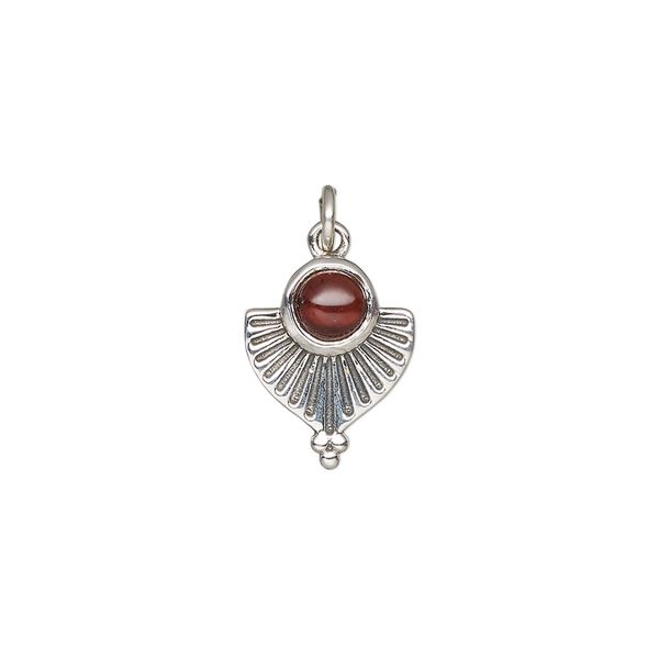 Garnet / sterling silver 1pkg1, antiqued fan drop natural 14x11.5mm image number 0