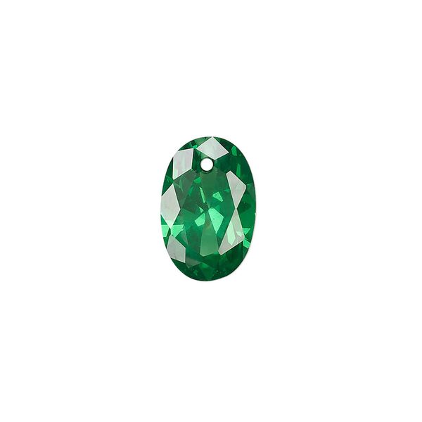 Drop, cubic zirconia, emerald green, 15x10mm hand-faceted oval, Mohs hardness 8-1/2. Sold per pkg of 2. image number 0