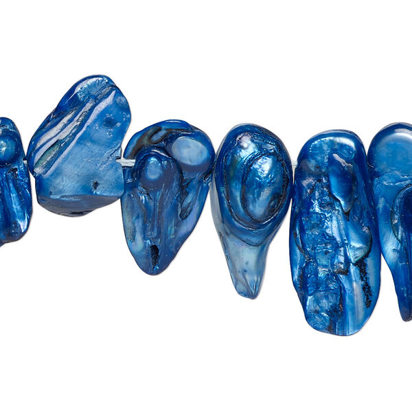Bead, blister pearl shell (dyed), blue, 9x6mm-22x10mm baroque with 0.4-0.6mm hole, Mohs hardness 2-1/2 to 4. Sold per 15-inch strand. image number 0