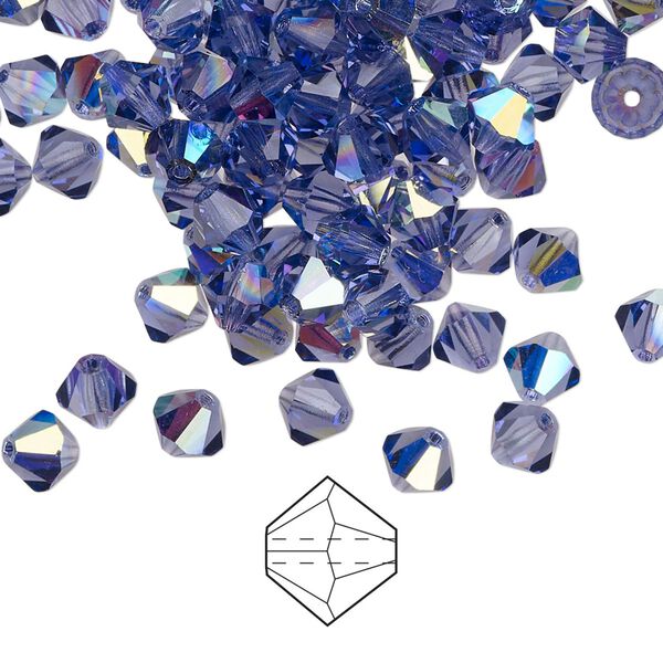 Bead 144pk tanzanite AB, Preciosa Czech crystal 5mm bicone image number 0