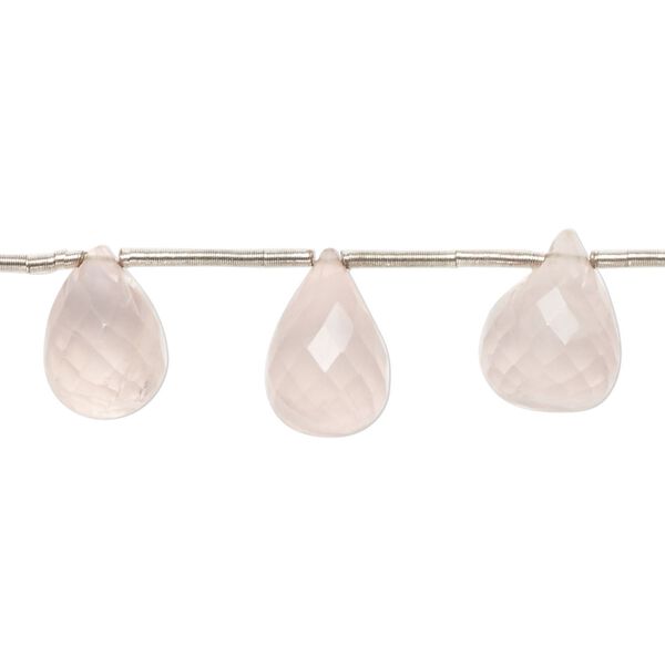 Rose quartz 1pkg11, hand-cut top-drilled micro-faceted briolette bead natural graduated 9x6mm-14x9mm image number 0