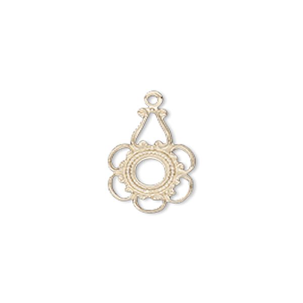 Drop, glue-in, 14Kt gold-filled, 15x11mm flower with 5mm round setting and open back. Sold individually. image number 0