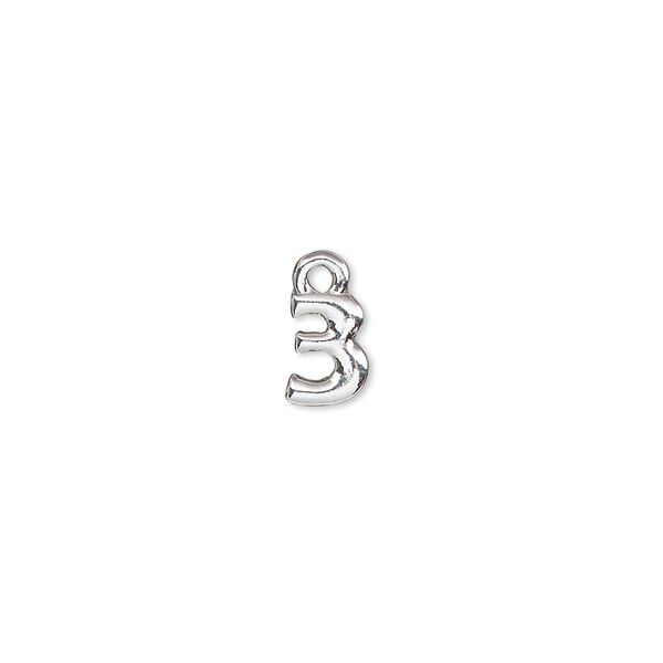 Charm, silver-finished "pewter" (zinc-based alloy), 7.5x5.5mm number 3. Sold per pkg of 2. image number 0