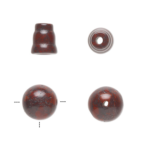 Brecciated jasper 2pkg2, T-drilled round / cone bead natural 10mm / 9x7mm image number 0