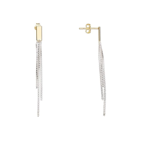 Earstud, Create Compliments®, "vermeil" and sterling silver, 48mm rectangle with dangle. Sold per pair. image number 0