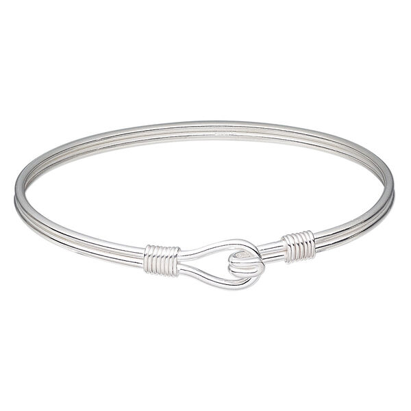 Bracelet, bangle, silver-plated copper, 3mm wide, 7 inches with hook closure. Sold individually. image number 0