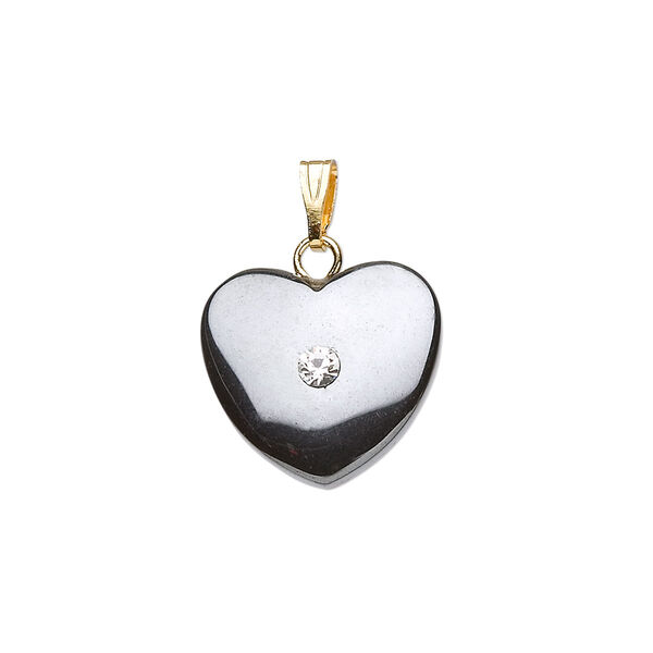 Hemalyke™ / brass / glass rhinestone 1pkg4, gold-finished / silver-finished heart pendant 15mm image number 0