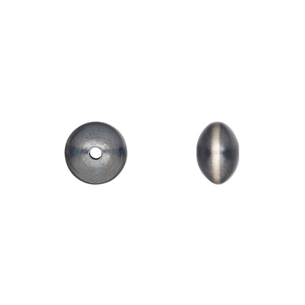Bead, Navajo pearl style, brushed oxidized sterling silver, 9 x 6mm saucer. Sold individually. image number 0