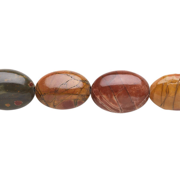 Red creek jasper 1pkg1, flat oval bead 15.5-16 inch 14x10mm image number 0