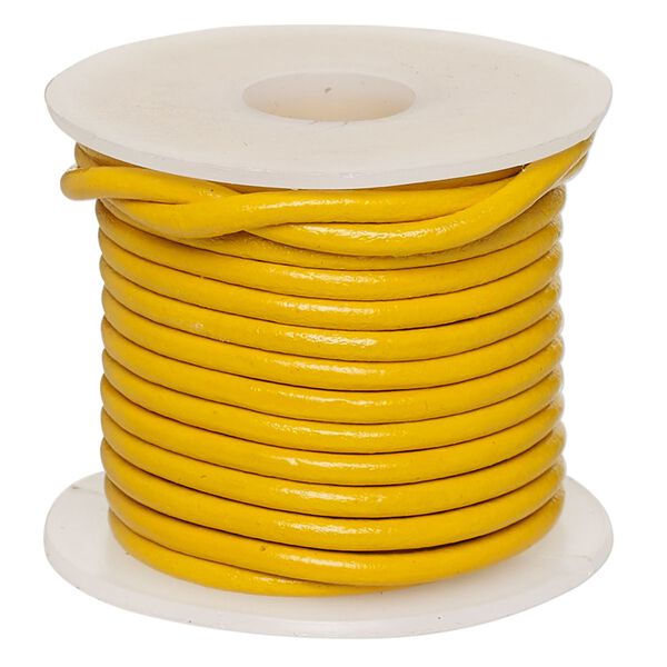 Cord, leather (dyed), yellow, 2-2.2mm round. Sold per 5-yard spool. image number 0