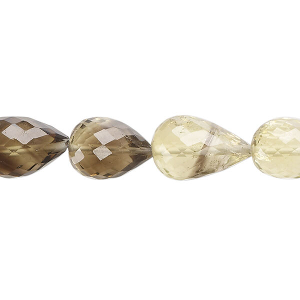 Lemon smoky quartz 1pkg1, hand-cut micro-faceted teardrop bead 7 inch 11x9mm-16x9mm image number 0
