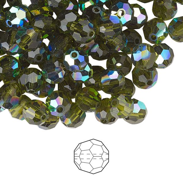 Bead 288pk olivine AB, Preciosa Czech crystal 6mm round image number 0