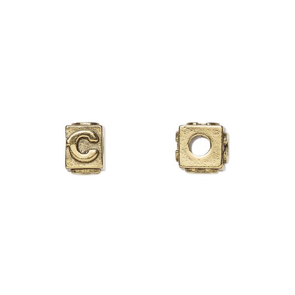 Bead, antique gold-plated pewter (tin-based alloy), 8x6mm rectangle with alphabet letter "C." Sold per pkg of 4. image number 0