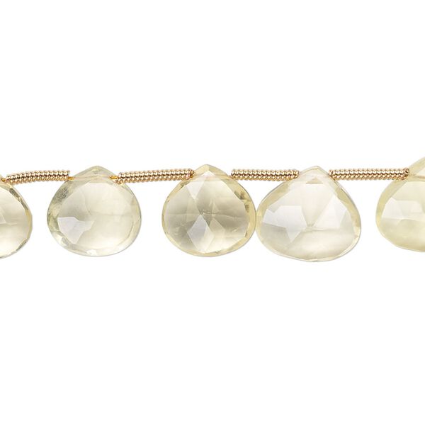Lemon quartz 1pkg18, hand-cut top-drilled faceted puffed teardrop bead 9x9mm-11x11mm image number 0