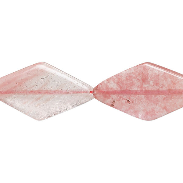 Bead, cherry "quartz" glass, 25x14mm-26x14mm flat diamond with 0.6-0.8mm hole. Sold per 15-1/2" to 16" strand. image number 0