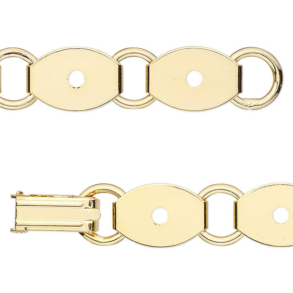 Bracelet component, gold-plated steel, (10) 13x10mm oval link settings, 7 inches with fold-over clasp. Sold per pkg of 2. image number 0