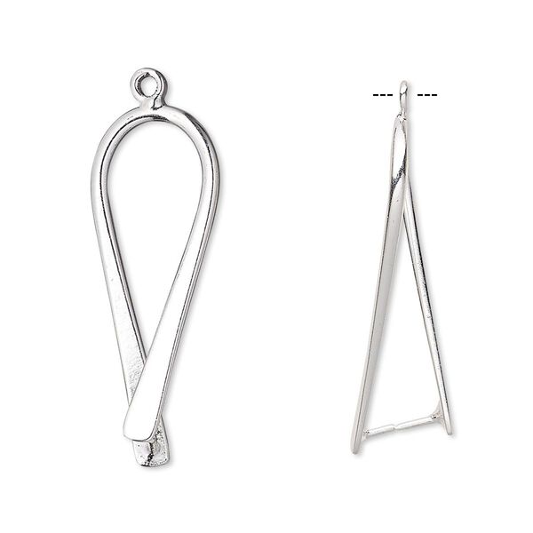 Bail, ice-pick, silver-plated brass, 29x11mm teardrop, 25mm grip length. Sold per pkg of 2. image number 0