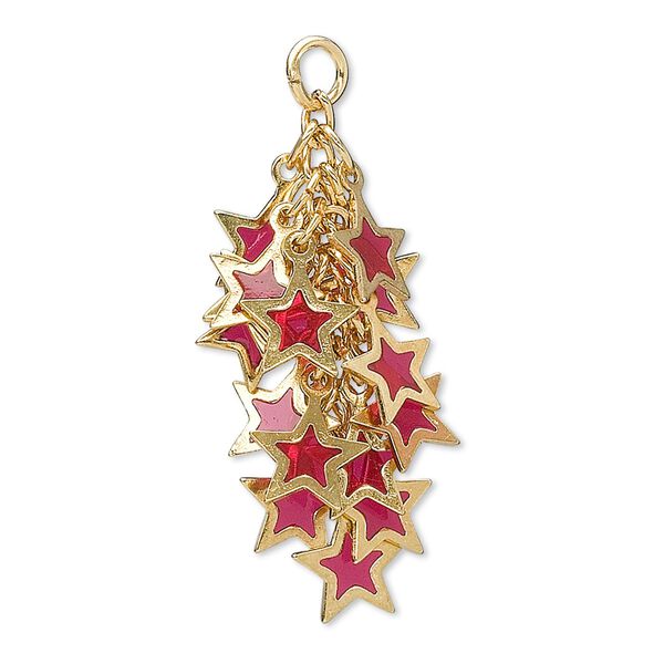 Focal, epoxy and gold-plated brass, red, 32x16mm star cluster. Sold per pkg of 4. image number 0