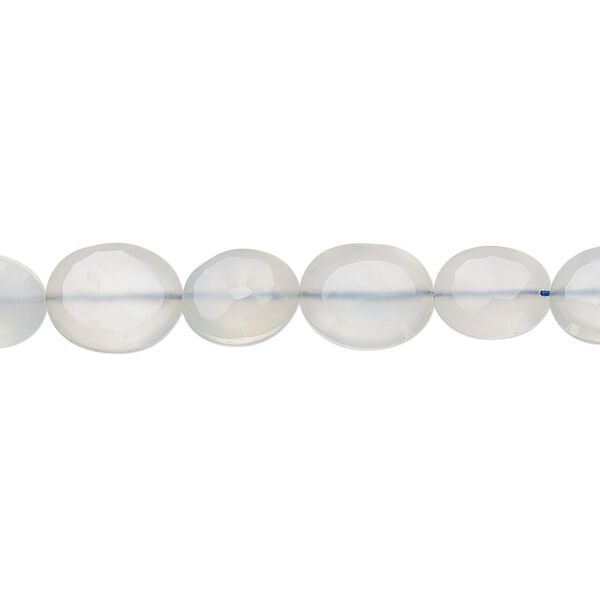 Blue chalcedony 1pkg1, hand-cut faceted puffed oval bead 8 inch 8x7mm-10x8mm image number 0