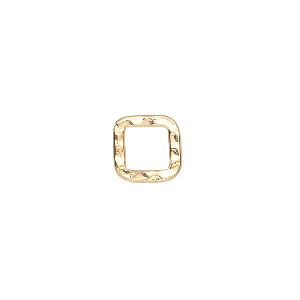 Component, gold-plated steel, 10x10mm double-sided hammered flat open square. Sold per pkg of 12. image number 0