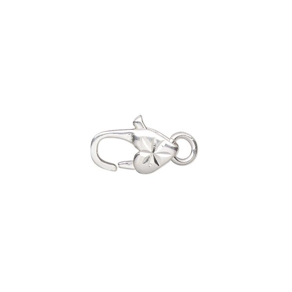 Clasp, lobster claw, sterling silver, 13x7mm diamond-cut heart with 5mm open jump ring. Sold individually. image number 0