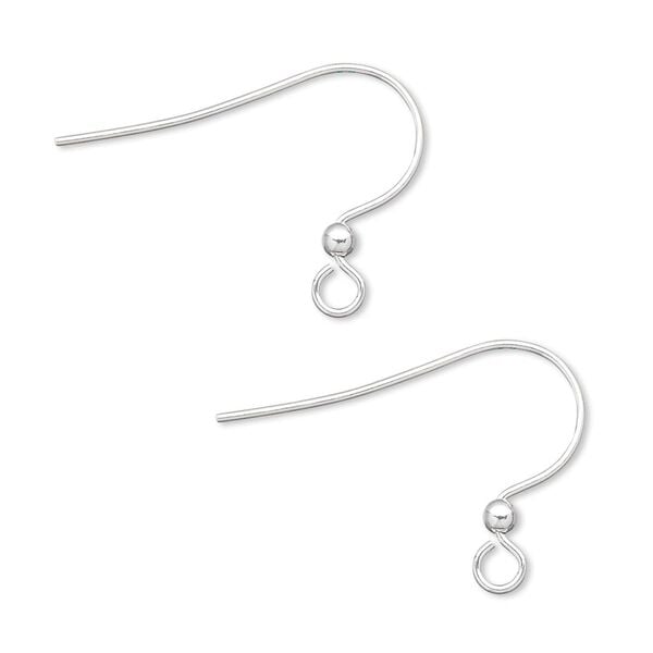 Ear wire, silver-plated brass, 17mm fishhook with 2mm ball and open loop, 22 gauge. Sold per pkg of 50 pairs. image number 0