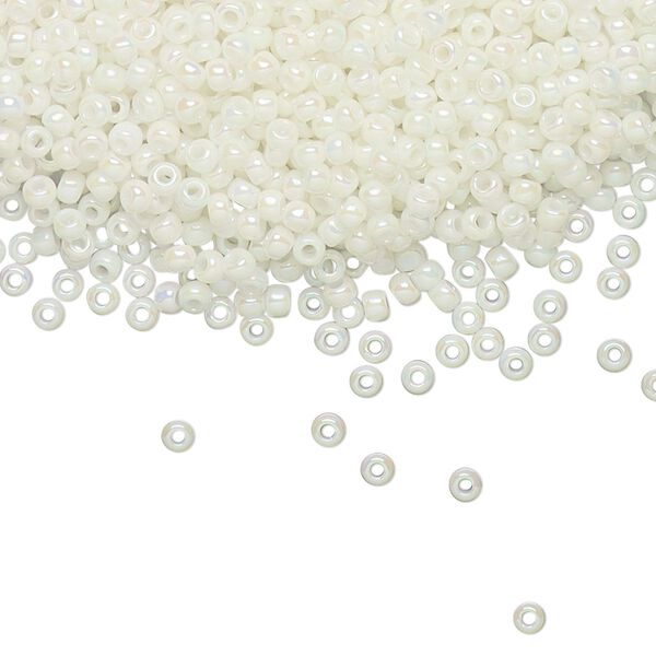 Seed bead, TOHO BEADS®, glass, pkg/7.5g, #11 round, opaque rainbow white (TR-11-401). image number 0