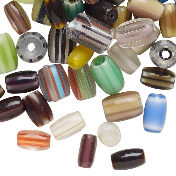 Bead mix, lampworked glass, opaque and translucent mixed colors, 13x7mm-16x12mm round tube. Sold per 4-ounce pkg, approximately 60 beads. image number 0