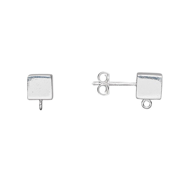 Earstud, sterling silver, 6mm cube with open loop. Sold per pair. image number 0