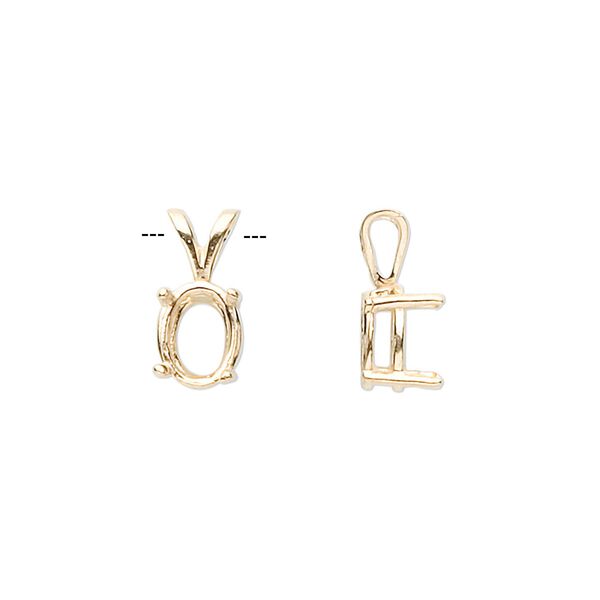 Pendant, Sure-Set™, 14Kt gold, 8x6mm with 4-prong oval basket setting. Sold individually. image number 0