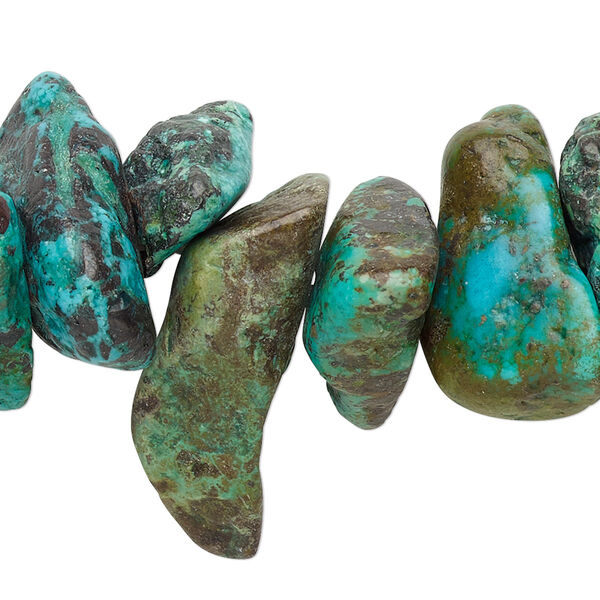Bead, turquoise (dyed / stabilized), blue-green, medium to large rough nugget, Mohs hardness 5 to 6. Sold per 15-1/2" to 16" strand. image number 0