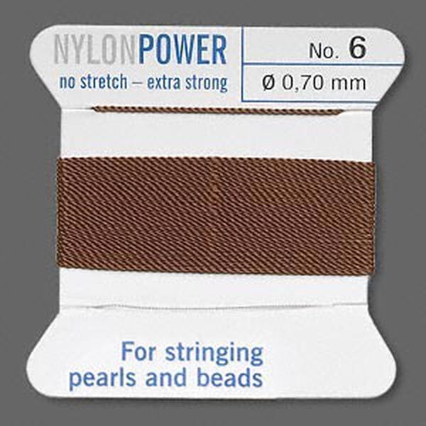 Thread, Griffin, nylon, brown, size #6. Sold per 2-meter card (approximately 78 inches). image number 0