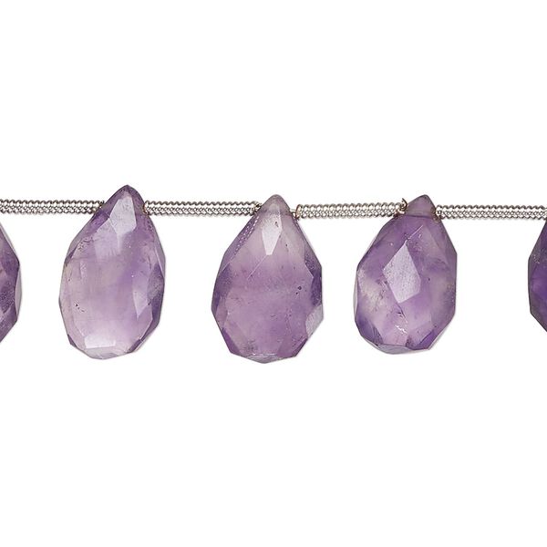 Amethyst 1pkg14, hand-cut top-drilled faceted puffed teardrop bead natural 10x7mm-14x9mm image number 0
