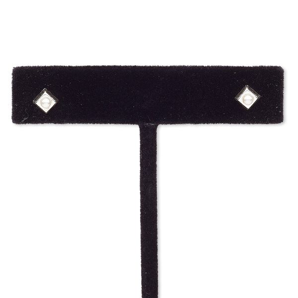 Earring, sterling silver and acrylic pearl, white, 4x4mm square with post. Sold per pair. image number 0