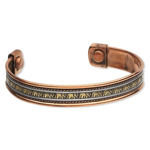 Bracelet, cuff, copper / brass / aluminum / iron, 11mm wide, 7 to 7-1/2 inches with magnetic ends. Sold individually. image number 0