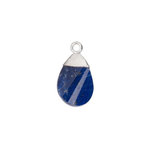 Lapis lazuli / sterling silver 1pkg1, electroplated hand-cut flat faceted twisted teardrop drop natural 13x9mm image number 0