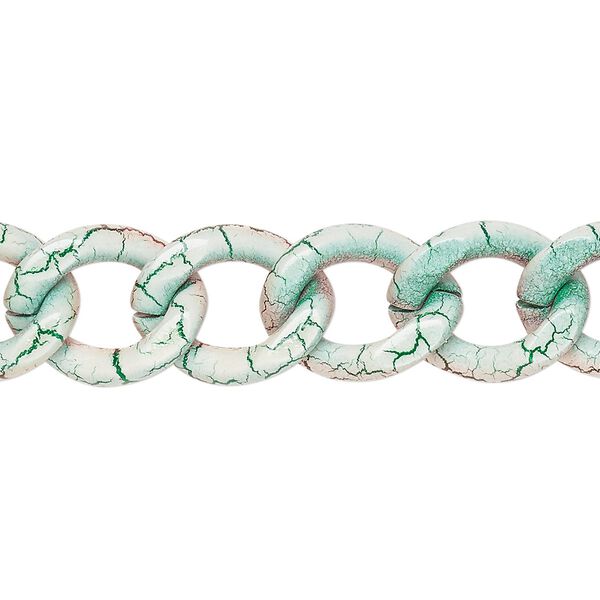 Chain, aluminum, crackled white / green / red, 13mm curb. Sold per pkg of 24 inches. image number 0