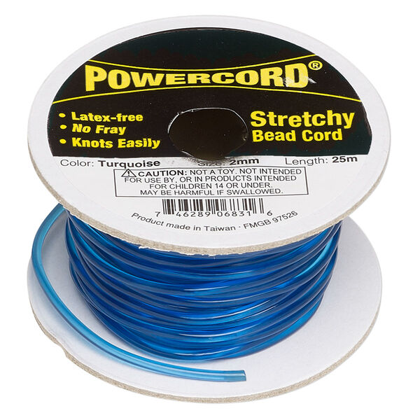 Cord, Powercord®, elastic, turquoise, 2mm, 21.5-pound test. Sold per 25-meter spool. image number 0