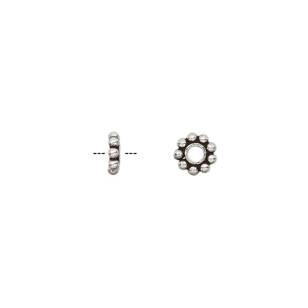 Bead, antiqued sterling silver, 6x2mm beaded rondelle. Sold per pkg of 2. image number 0