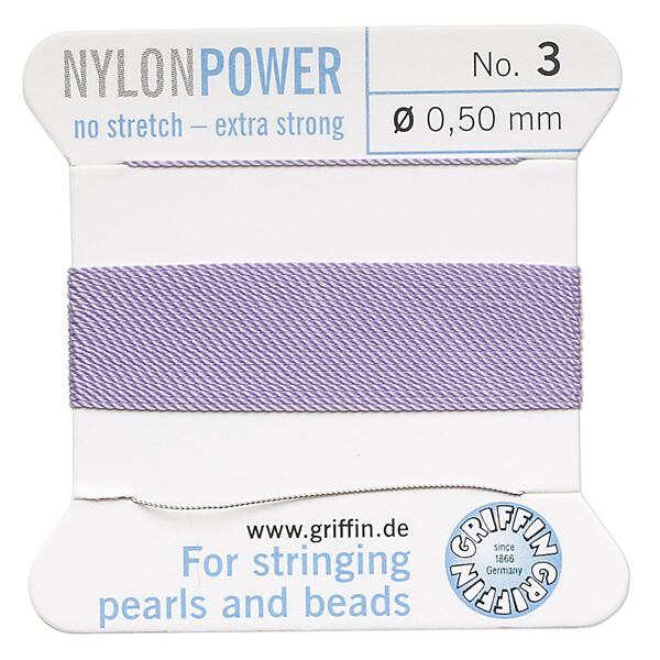 Thread, Griffin, nylon, lilac, size #3. Sold per 2-meter card (approximately 78 inches). image number 0