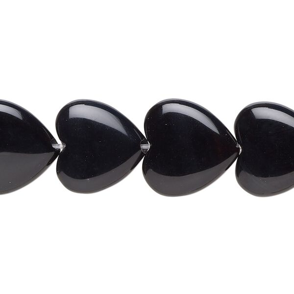 Black onyx 1pkg1, flat heart bead 15.5-16 inch 14mm image number 0